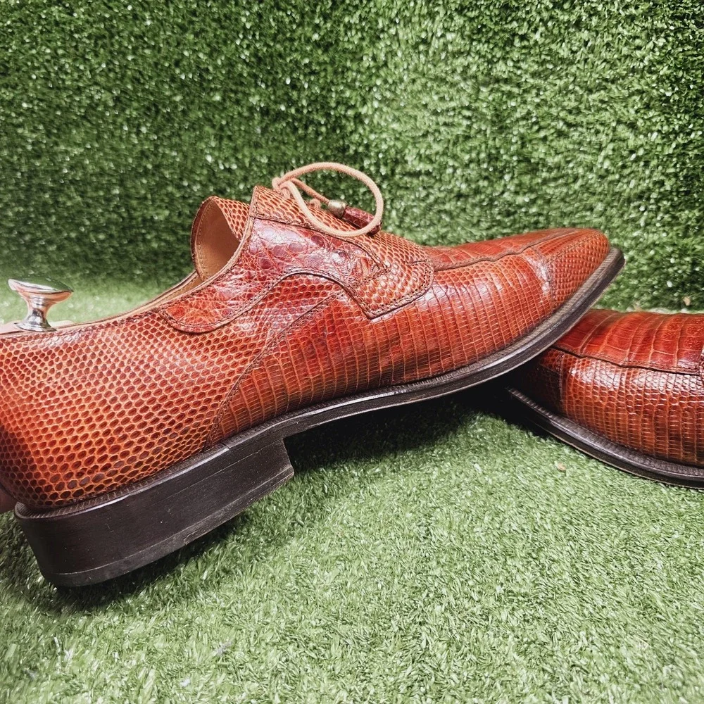 David Eden Genuine Crocodile Square Toe Brown Leather Oxford Shoes Mens 13